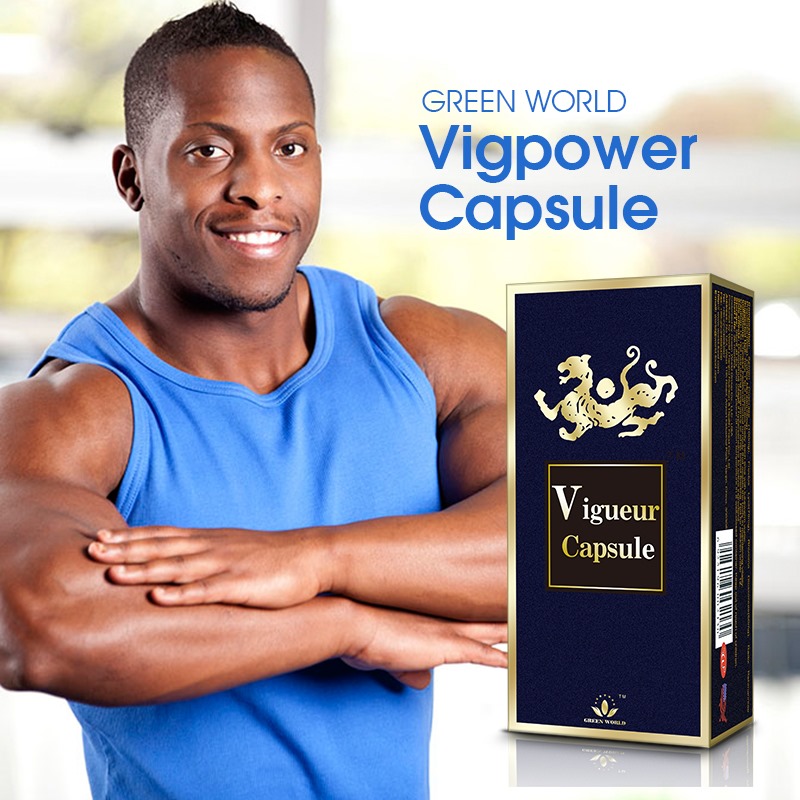 Green world health vigpower for healthy manpower with a man showing man strength